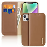 DUX DUCIS Genuine Real Leather Flip RFID Wallet Case for Apple iPhone 15 Plus - Brown
