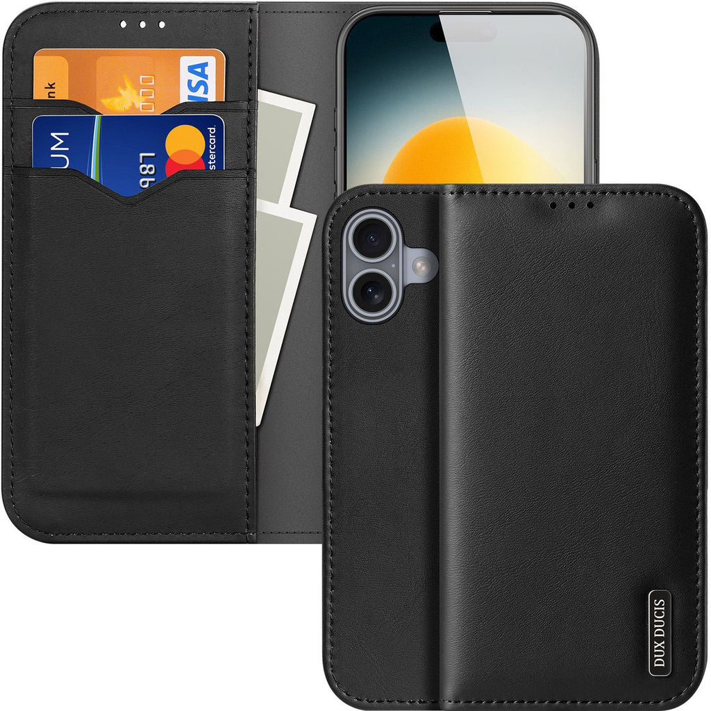 DUX DUCIS Genuine Real Leather Flip RFID Wallet Case for Apple iPhone 17 - Black