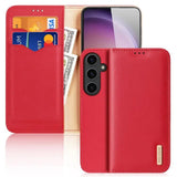 DUX DUCIS Real Leather Flip RFID Wallet Case for Samsung Galaxy S24 - Red