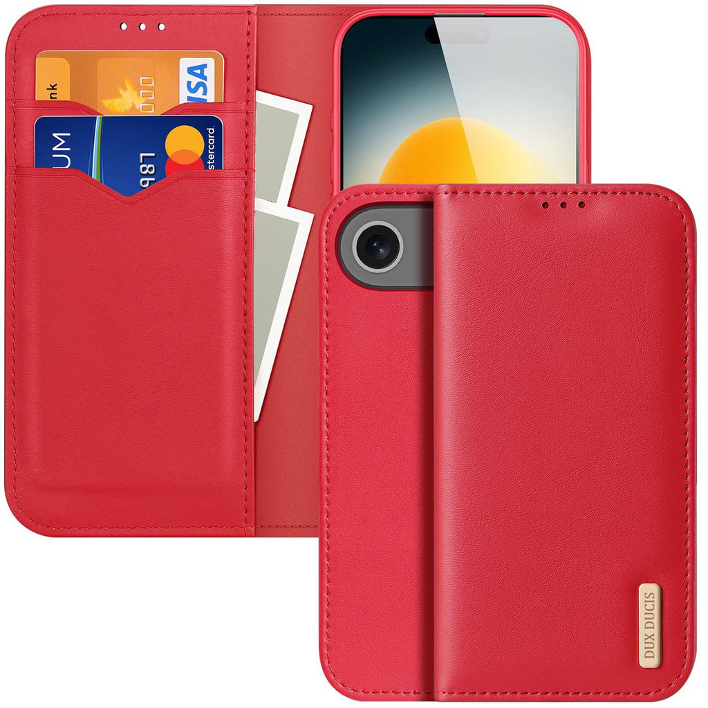 DUX DUCIS Genuine Real Leather Flip RFID Wallet Case for Apple iPhone 17 Air - Red