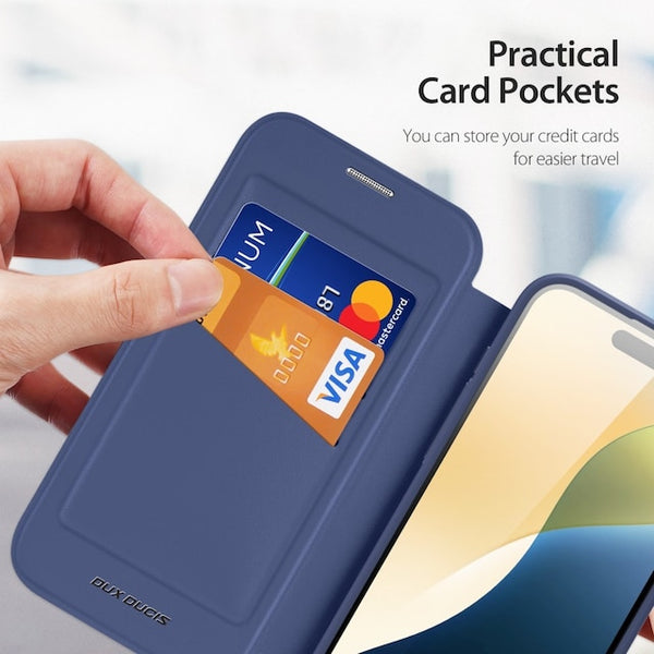 Cover Per IPhone 14 Compatibile Con MagSafe Custodia Trasparente Magnetica Pelle Portafoglio A Libro Slot Schede Magnetica Supporto Flip Case Per IPhone 14 Blu Navy - Foto 5