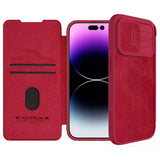 Nillkin Qin Pro Faux Leather Camera Lens Protector Case for Apple iPhone 15 Pro - Red