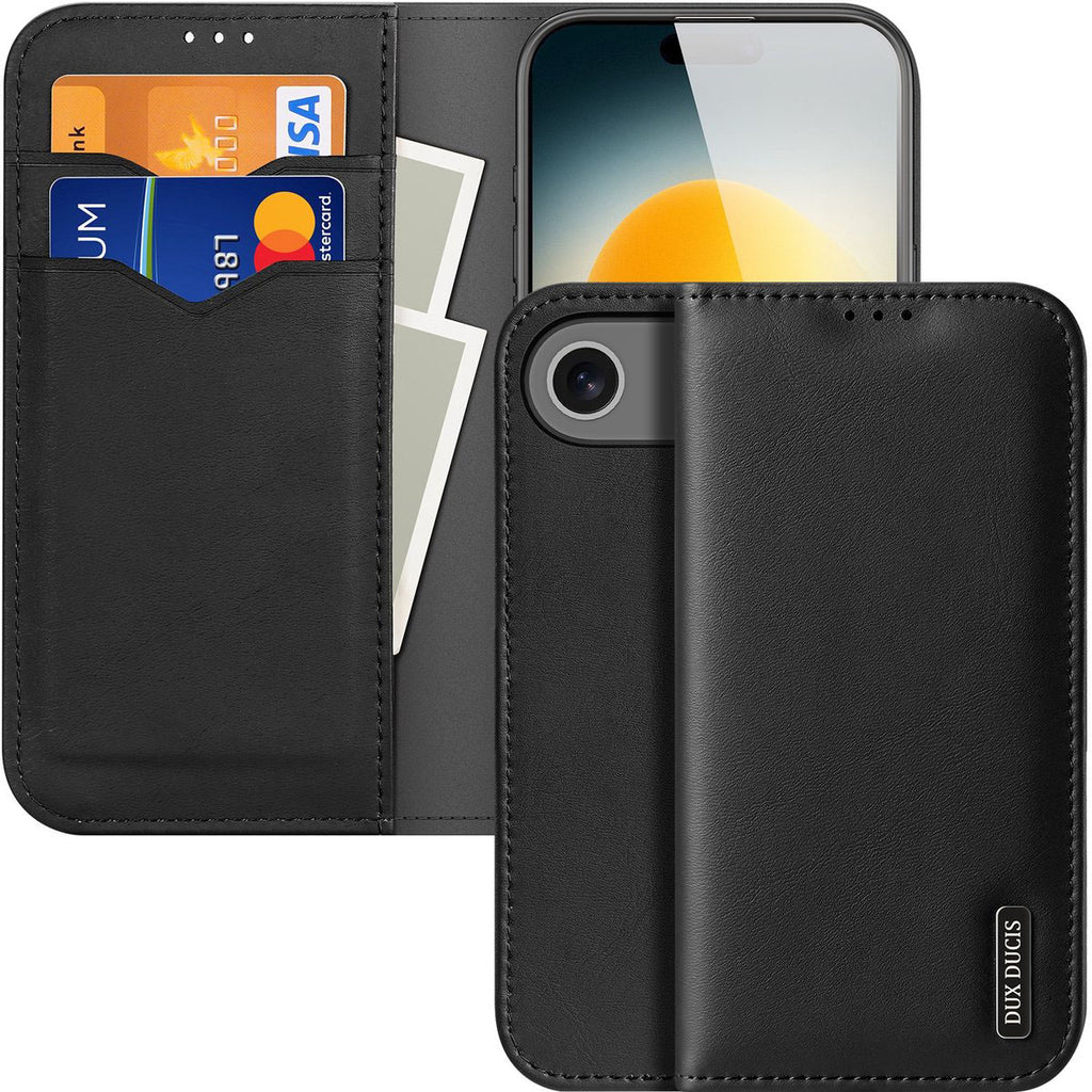 DUX DUCIS Genuine Real Leather Flip RFID Wallet Case for Apple iPhone 17 Air - Black