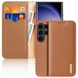 DUX DUCIS Real Leather Flip RFID Wallet Case for Samsung Galaxy S24 Ultra - Brown