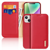 DUX DUCIS Genuine Real Leather Flip RFID Wallet Case for Apple iPhone 15 - Red