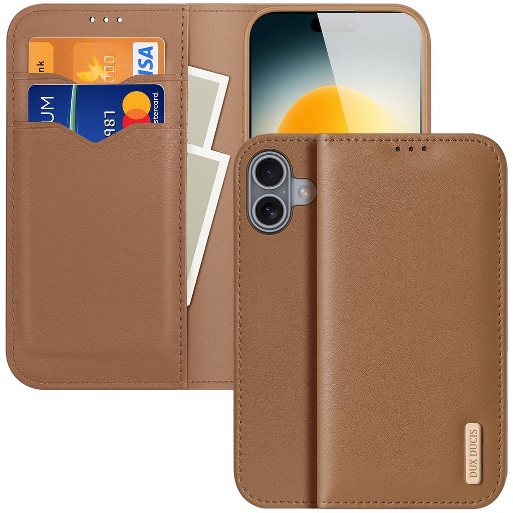 DUX DUCIS Genuine Real Leather Flip RFID Wallet Case for Apple iPhone 17 - Brown