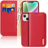DUX DUCIS Genuine Leather Flip RFID Wallet Case for Apple iPhone 14 Plus - Red