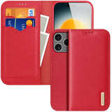 DUX DUCIS Genuine Real Leather Flip RFID Wallet Case for Apple iPhone 17 Max - Red