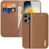 DUX DUCIS Genuine Real Leather Flip RFID Wallet Case for Apple iPhone 17 Pro - Brown