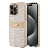 DKNY PU Leather Textured Tonal Stripe Magsafe Rear Case for iPhone 15 Pro Max - Pink