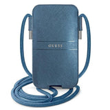 Guess Metal Logo Saffiano Pouch Case Bag with Strap (170mm x 95mm) - Blue