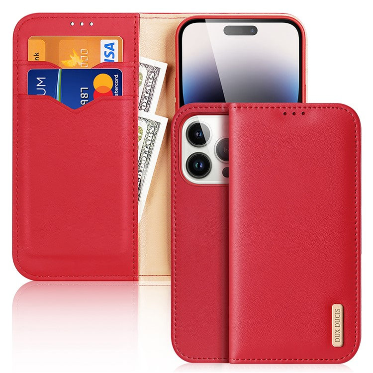 DUX DUCIS Genuine Real Leather Flip RFID Wallet Case for Apple iPhone 15 Pro - Red