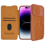 Nillkin Qin Pro Faux Leather Camera Lens Protector Case for Apple iPhone 15 Pro - Brown