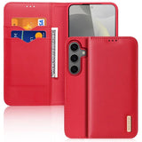 DUX DUCIS Real Leather Flip RFID Wallet Case for Samsung Galaxy S25+ (Plus) - Red