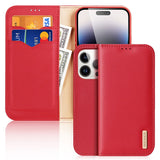 DUX DUCIS Genuine Real Leather Flip RFID Wallet Case for Apple iPhone 15 Pro Max - Red