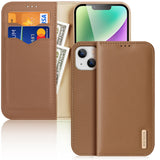 DUX DUCIS Genuine Real Leather Flip RFID Wallet Case for Apple iPhone 14 - Brown