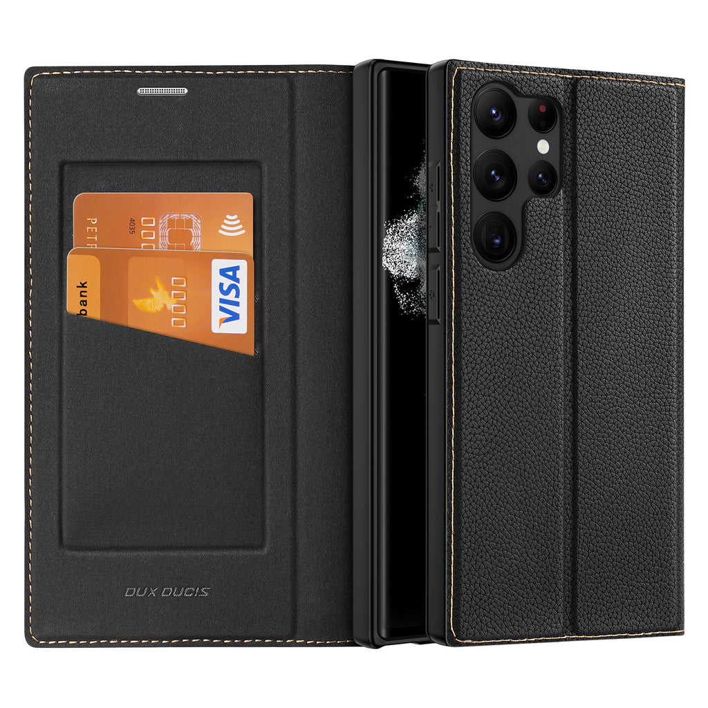 DUX DUCIS Skin X2 Tough Flip Wallet Stand Case for Samsung Galaxy S23 Ultra - Black