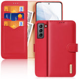 DUX DUCIS Real Leather Flip RFID Wallet Case for Samsung Galaxy S21 FE 5G - Red