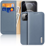 DUX DUCIS Genuine Real Leather RFID Wallet Case for Apple iPhone 13 Pro Max, Blue