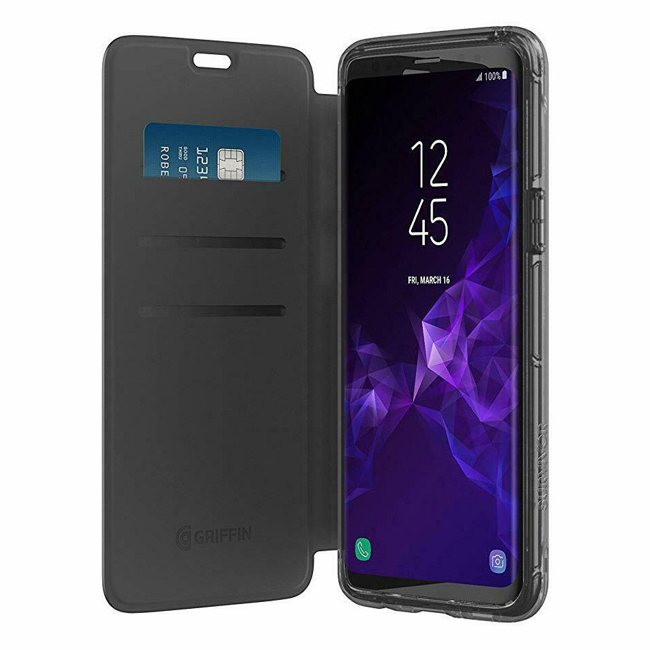 Griffin Survivor Clear Wallet Case for Samsung Galaxy S9+ Plus - Black / Clear