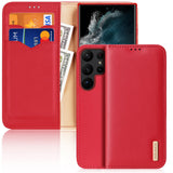 DUX DUCIS Real Leather Flip RFID Wallet Case for Samsung Galaxy S23 Ultra - Red