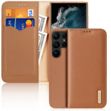 DUX DUCIS Real Leather Flip RFID Wallet Case for Samsung Galaxy S23 Ultra - Brown