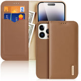 DUX DUCIS Genuine Leather Flip RFID Wallet Case for Apple iPhone 14 Pro - Brown